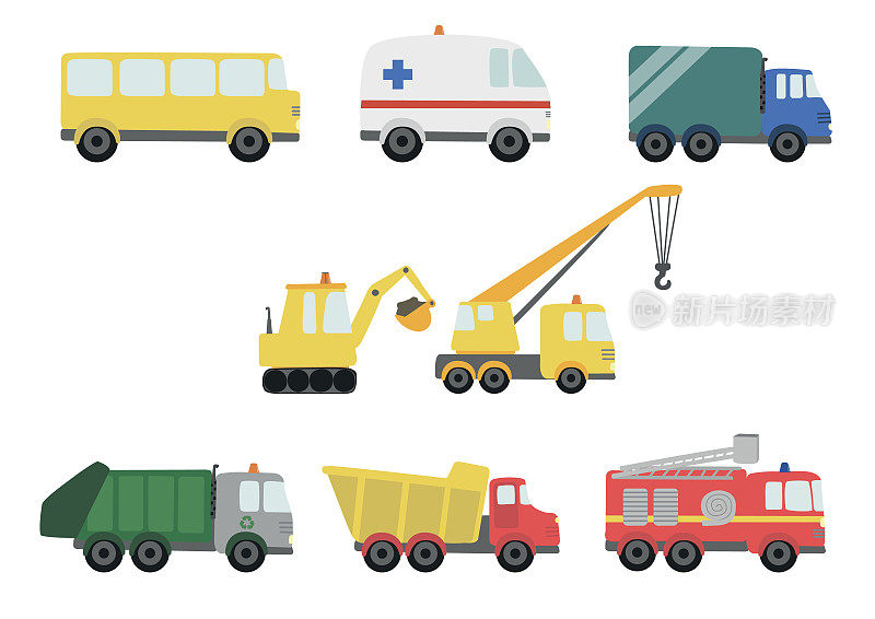 Trucks cute cartoon vector illustration